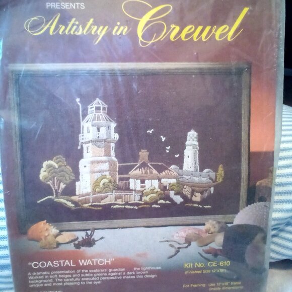 Vintage Artistry in Crewel Kit "COASTAL WATCH" by Crown Elegance #CE-610 1970s R